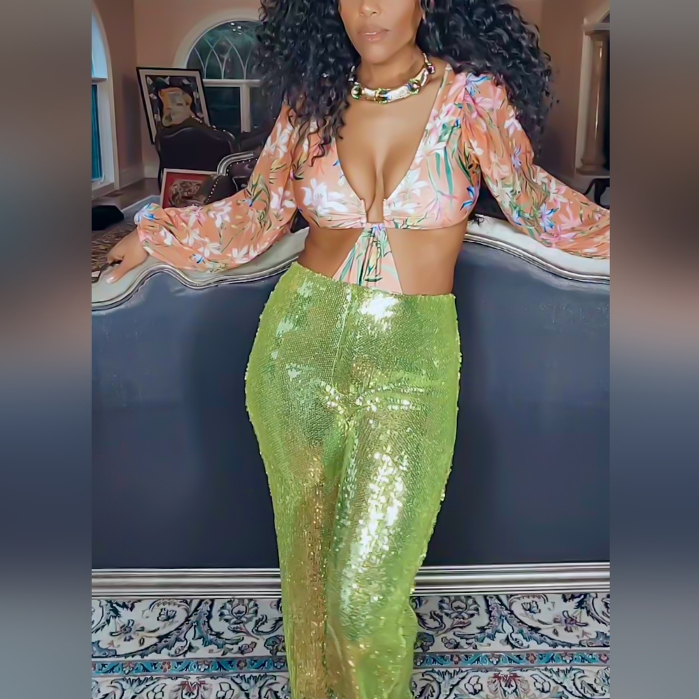 Callie Sparkling Lime Sequin Green Red Or Gold Pa… - image 8